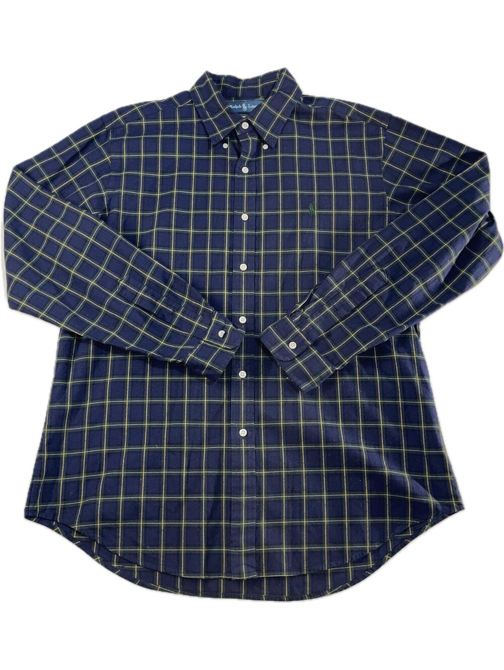 Polo Ralph Lauren Mens Large Blue Plaid Shirt Outdoor Work Preppy Long Sleeve